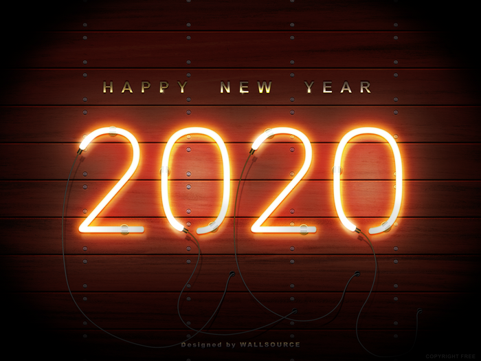Happy New Year 2020 Neon Lights on Wood