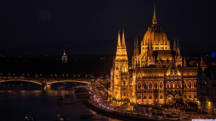 Budapest Parliament Building at Night over the Danube River