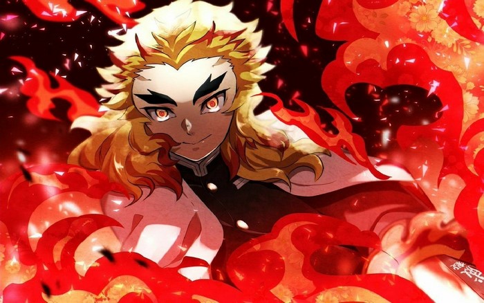 Rengoku Kyoujurou from Kimetsu no Yaiba surrounded by flames