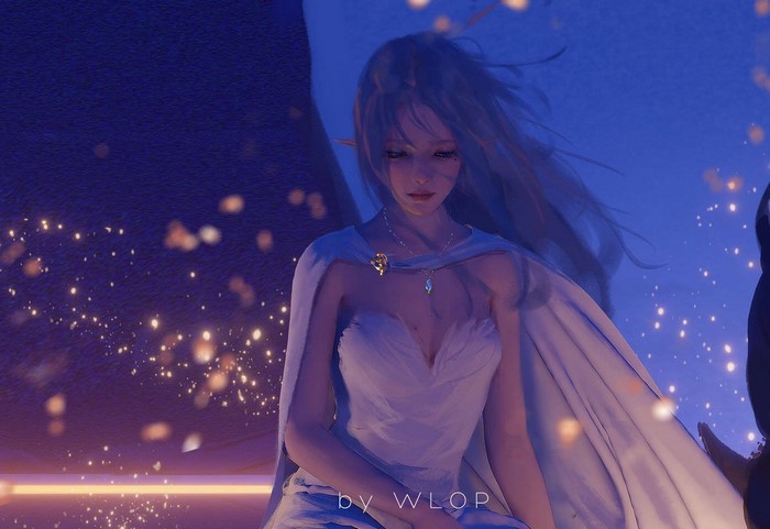 Anime girl in white dress by WLOP