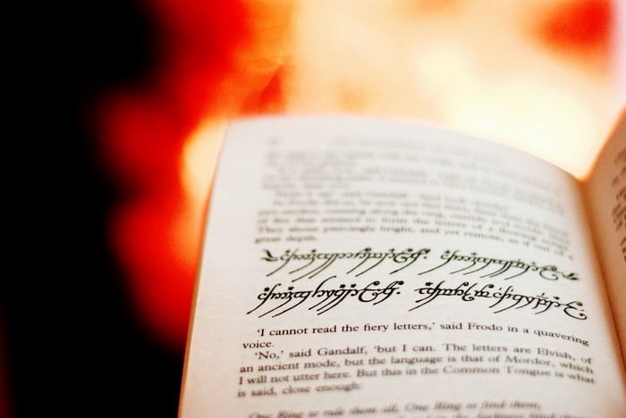 The Lord of the Rings book with Elvish script