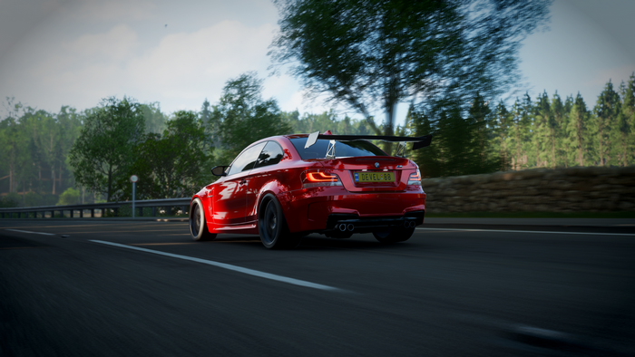Red BMW 1 Series M Coupe with spoiler in Forza Horizon 4