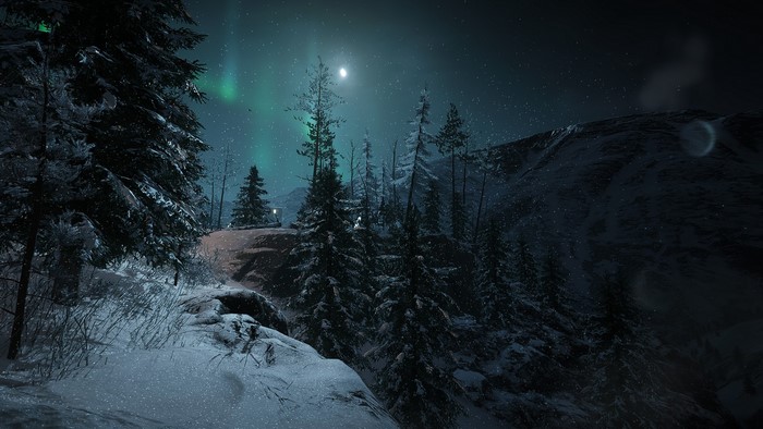 Winter landscape with Aurora Borealis in Norway
