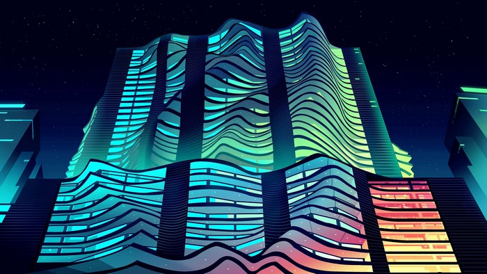 4K modern architecture building at night
