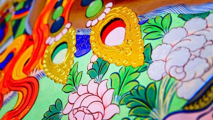 Tibetan mural with floral and decorative elements