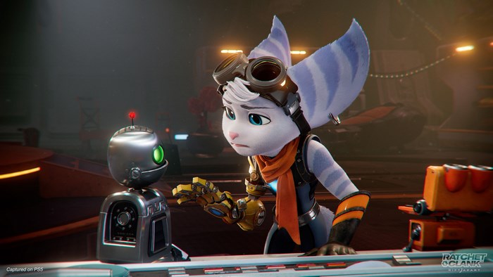 Rivet and a robot from Ratchet & Clank: Rift Apart
