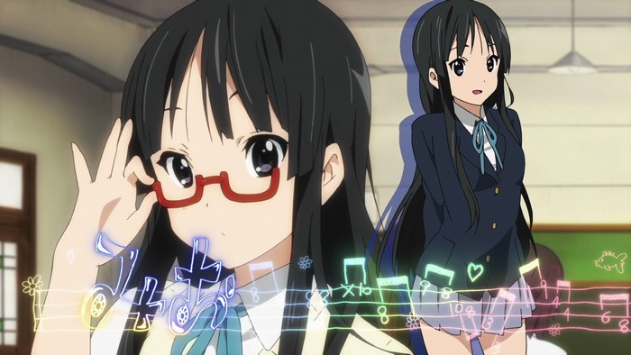 Akiyama Mio from K-ON! with musical notes