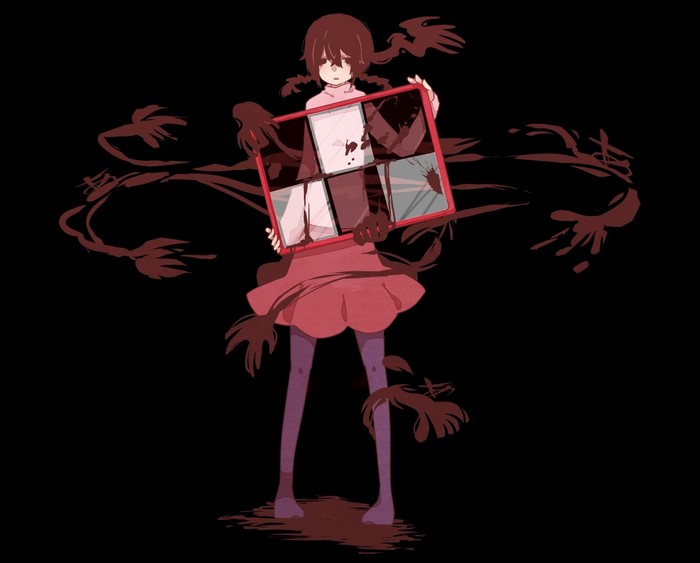 Madotsuki from Yume Nikki holding a broken mirror