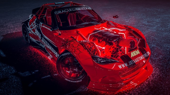 Mazda MXV8 with exposed engine and custom graphics
