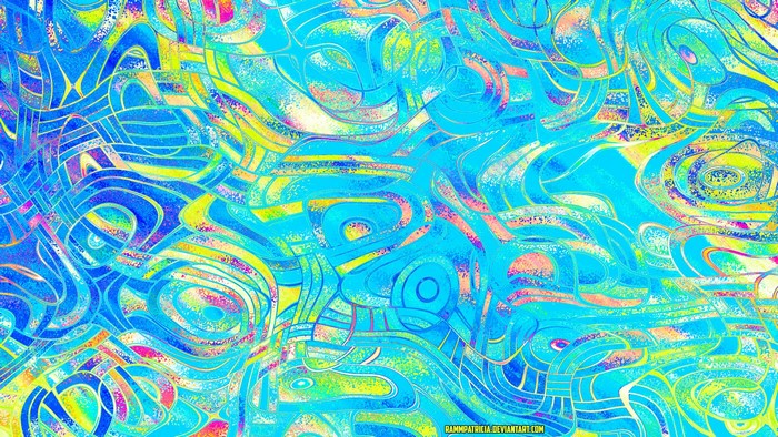 Abstract digital art with cyan and yellow swirls