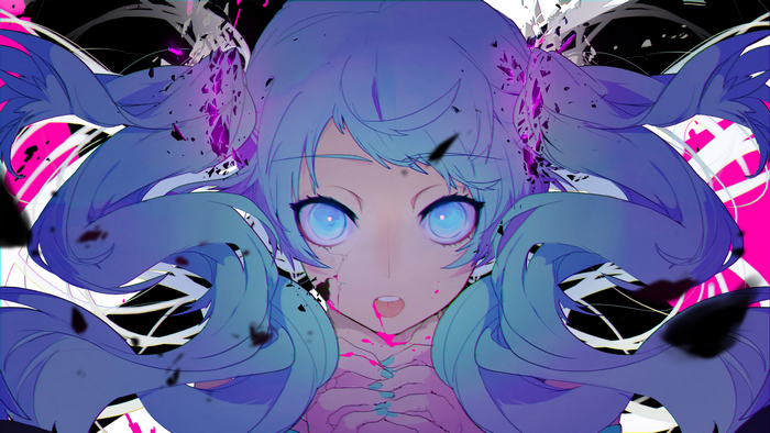 Hatsune Miku with blue hair and glowing eyes