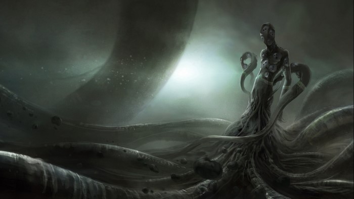 Nyarlathotep creature with tentacles and eyes