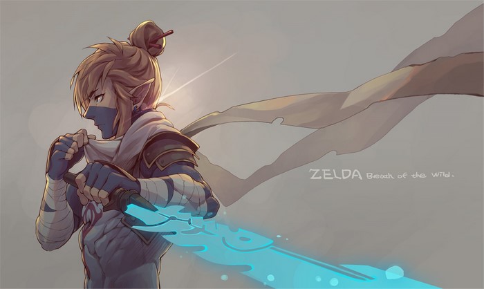 Link from The Legend of Zelda: Breath of the Wild with glowing sword