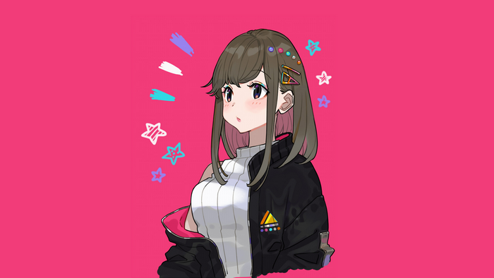 Anime girl with brown hair and pink streaks wearing a jacket