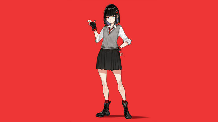 Anime girl with black hair and school uniform