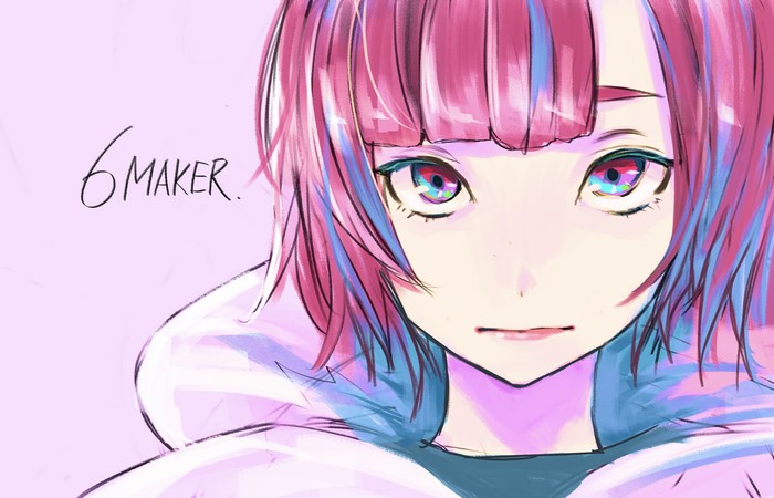 Anime girl with pink and blue hair