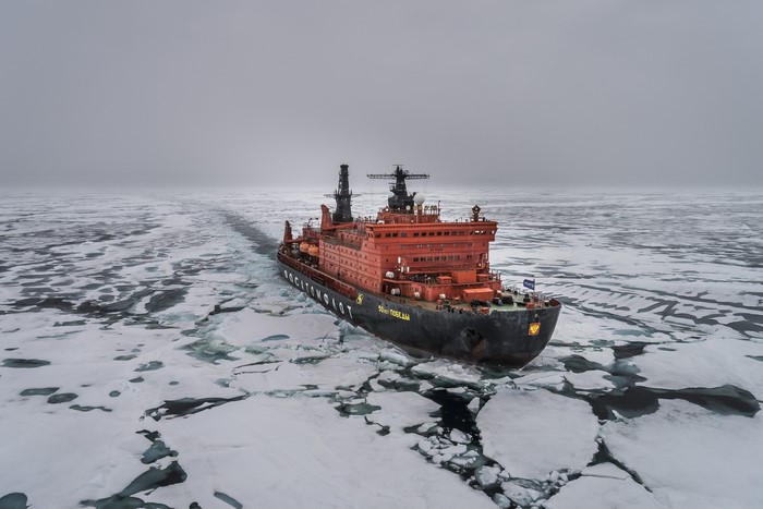 Nuclear icebreaker "50 Let Pobedy" in Arctic ice