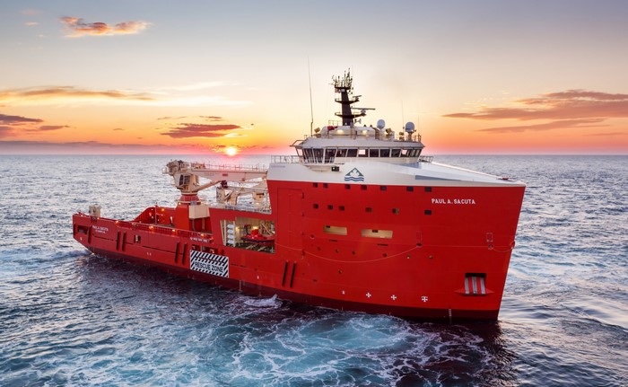 The Paul A. Sacuta offshore support vessel at sunset