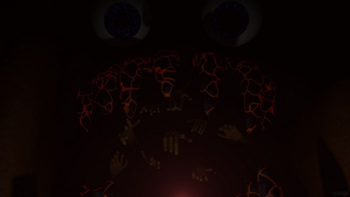 Creepy Halloween dark scene with floating hands