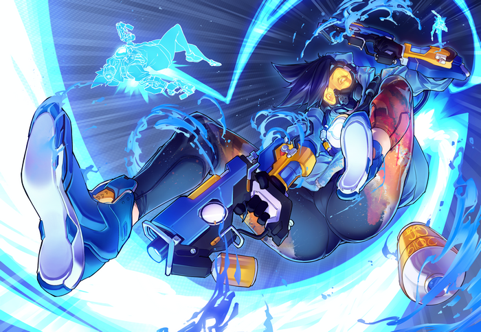 Tracer from Overwatch with blue energy effects