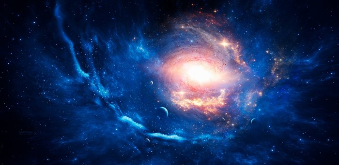 Colorful galaxy with planets and stars in deep space