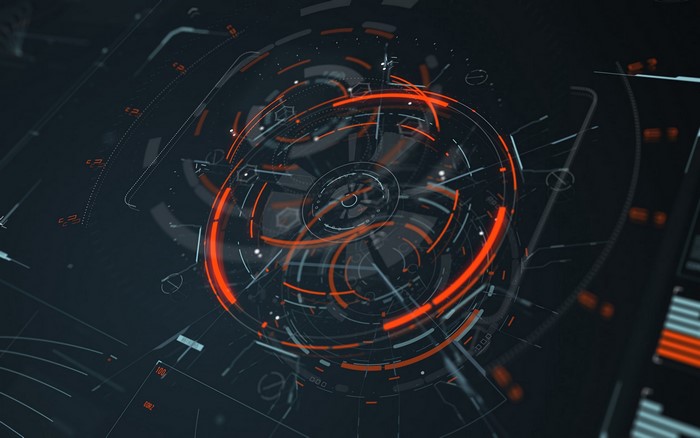 Abstract Sci-Fi Schematic Hologram with Orange Lines