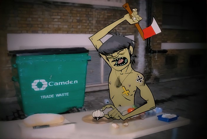 Murdoc Niccals from Gorillaz holding an axe