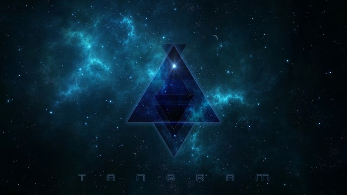 Geometric triangles in a blue nebula