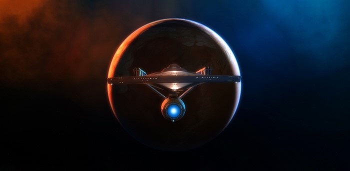 USS Enterprise from Star Trek in front of a planet