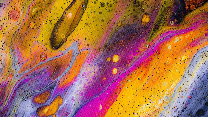 Abstract Paint Pouring with Yellow, Pink, and Purple