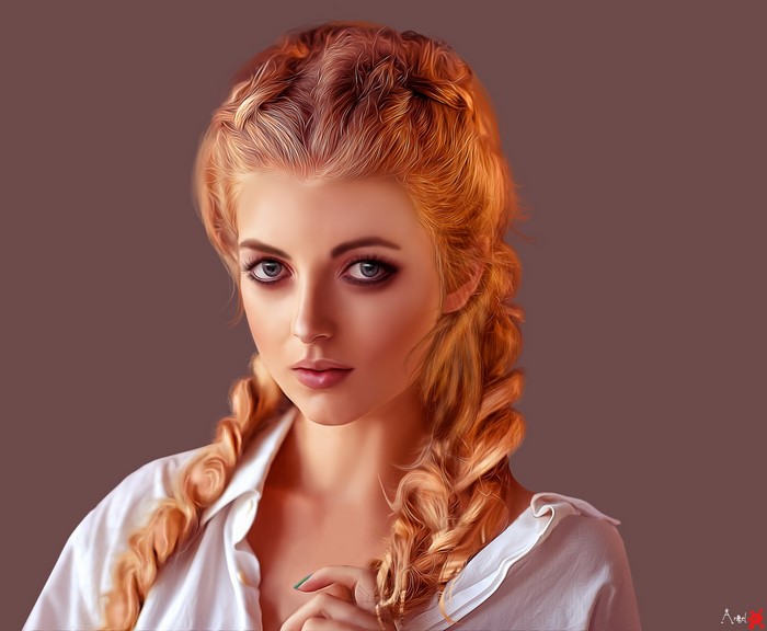 Woman with braided hair in a white shirt
