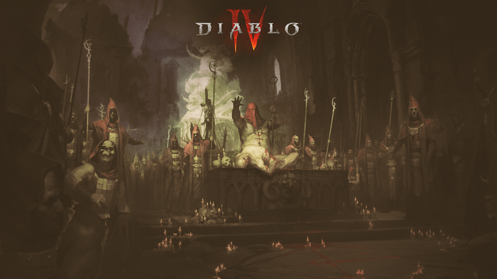 Diablo IV ritual scene with robed figures