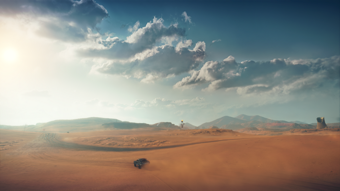 Mad Max video game art of a desert landscape
