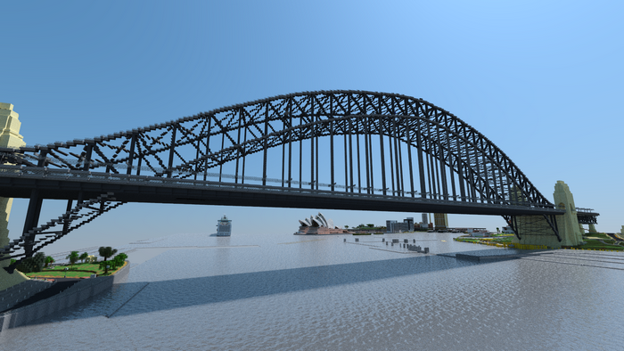 Sydney Harbour Bridge and Opera House in Minecraft