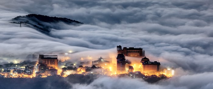 Cityscape shrouded in clouds in Taiwan
