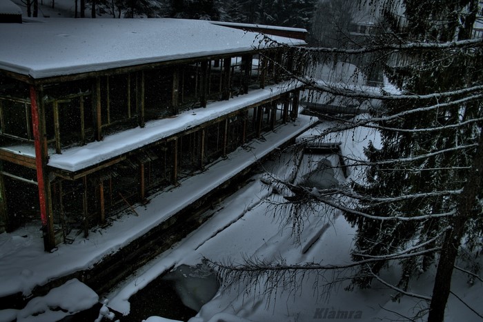 Abandoned hotel in Poland during winter