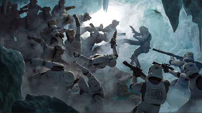 Stormtroopers fighting in an ice cave