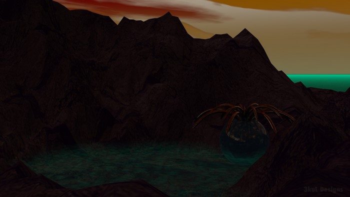 Alien landscape with strange plant and water