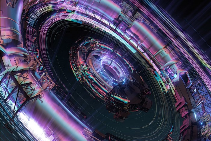 Abstract science fiction structure with colorful lights