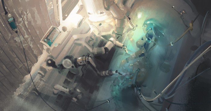 Mecha girl in a futuristic laboratory