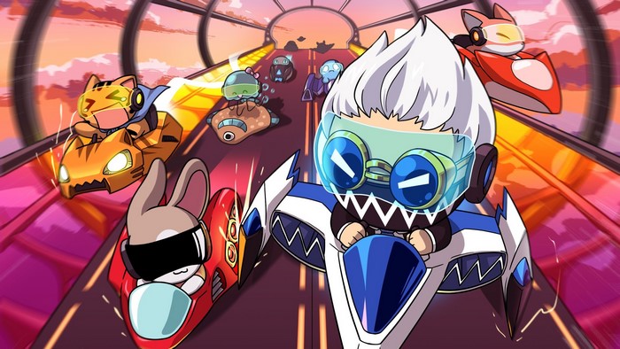 Monstercat racing game characters in a futuristic race