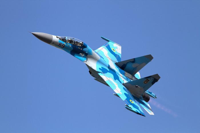 Ukrainian Sukhoi Su-30 fighter jet in flight