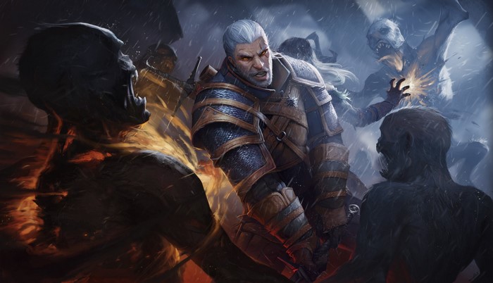 Geralt of Rivia fighting monsters in The Witcher 3: Wild Hunt