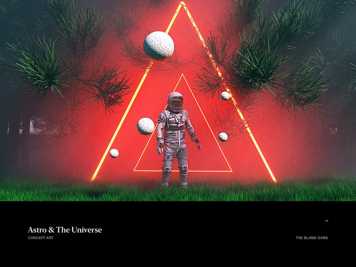 Astronaut in a red triangle with planets and trees