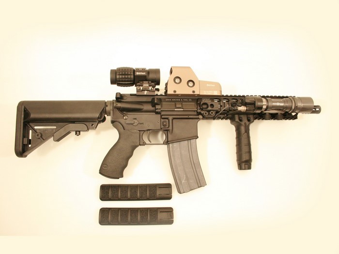 AR-15 style rifle with EOTech sight and tactical light
