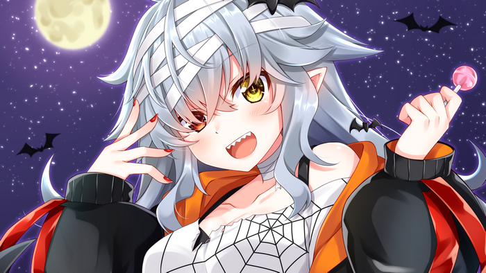 Anime girl in Halloween costume with lollipop