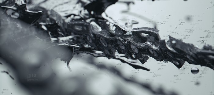 Abstract CGI with digital elements and liquid