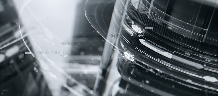 Futuristic digital interface with data streams