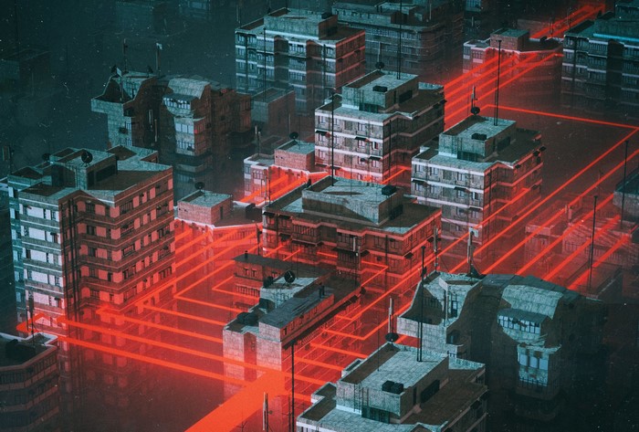 Neon city with red light connections