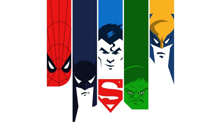 Spider-Man, Batman, Superman, Hulk, and Wolverine artwork